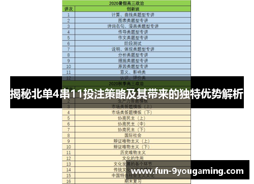 揭秘北单4串11投注策略及其带来的独特优势解析