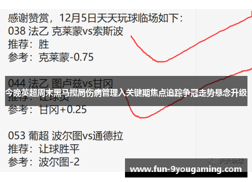 今晚英超周末黑马搅局伤病管理入关键期焦点追踪争冠走势悬念升级 今晚英超周末黑马搅局伤病管理入关键期焦点追踪争冠走势悬念升级