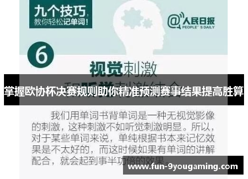 掌握欧协杯决赛规则助你精准预测赛事结果提高胜算